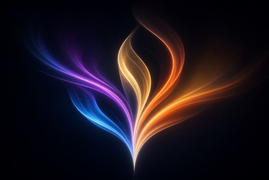 A single stroke of orange light curling against a black ground