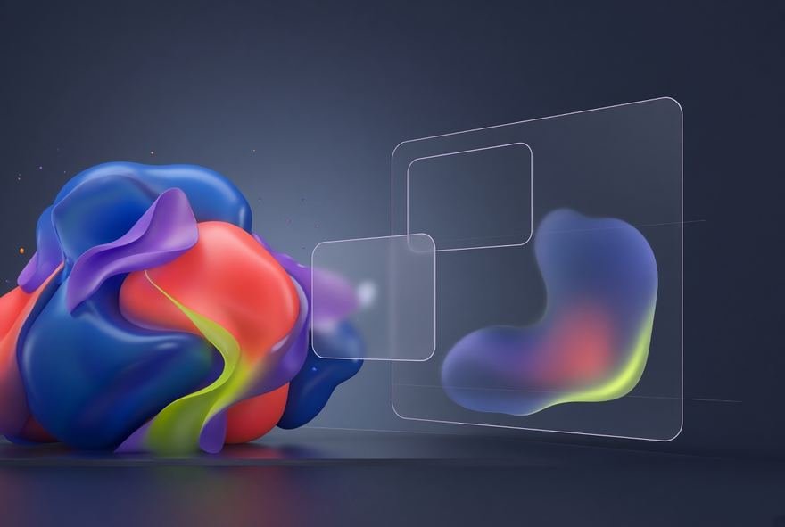 Translucent interface panels over a burst of colour