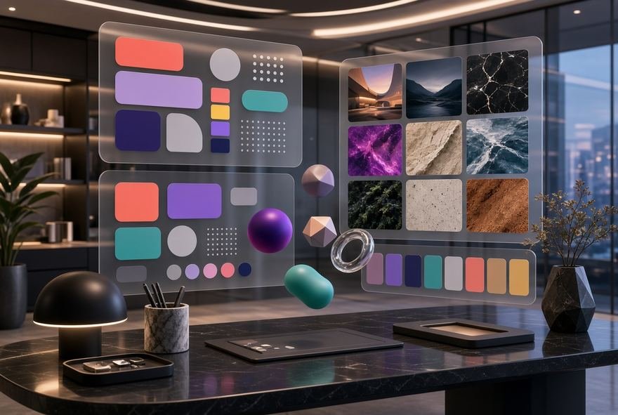 A studio wall covered with layout options under review