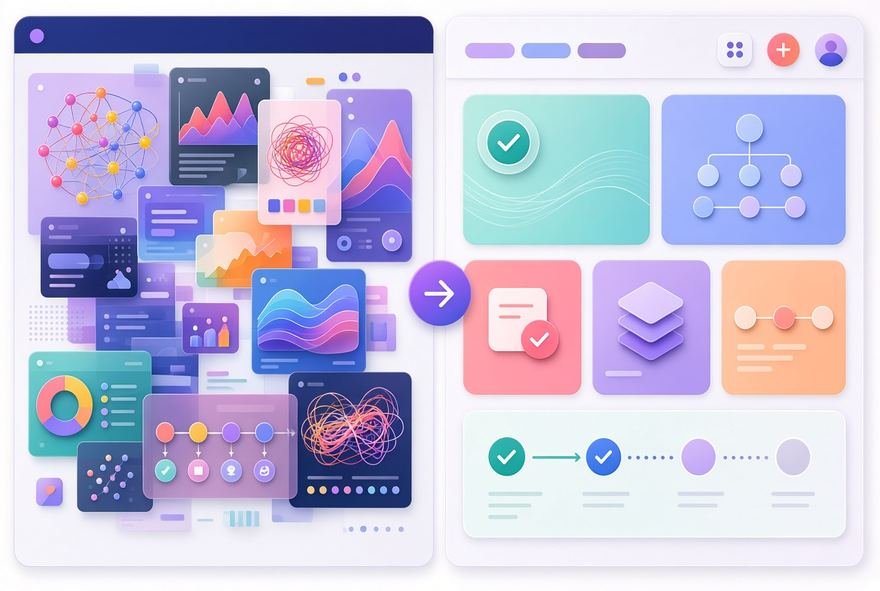 Presentation slides laid out with charts, callouts and section dividers