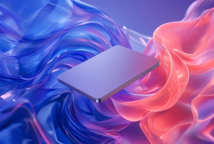 A soft folded gradient form in blue and rose