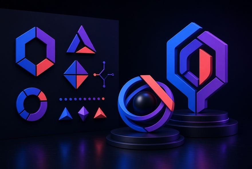 Angular logo marks explored in blue and coral