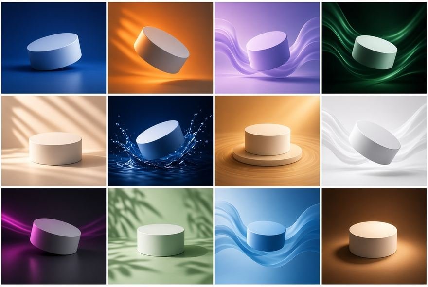 A grid of clinical product renders in controlled, even lighting